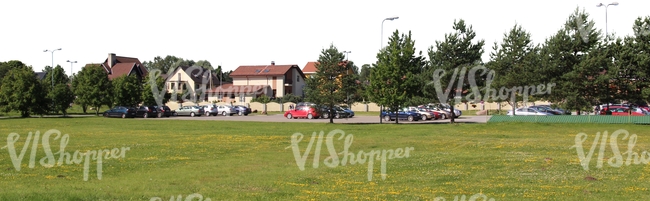 lawn with a street and hoyses in the background