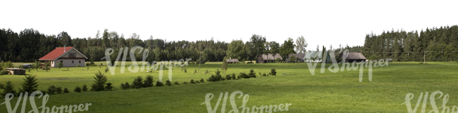 Cut out image of a countryside with houses and trees