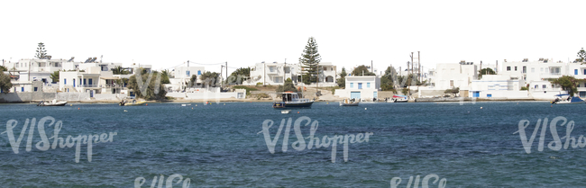 cut out background with white houses by the sea