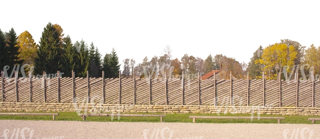 wooden fence with colorful trees