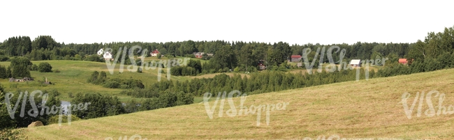 rural hillside with trees and meadows