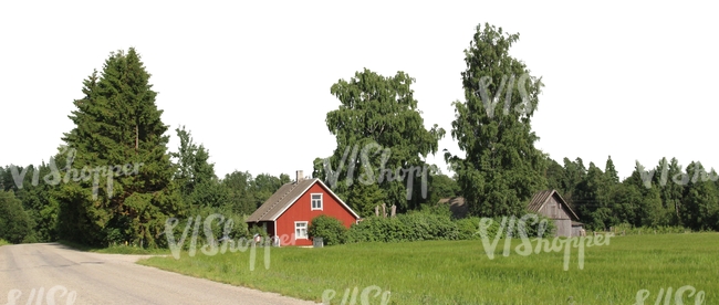 rural background with a small house