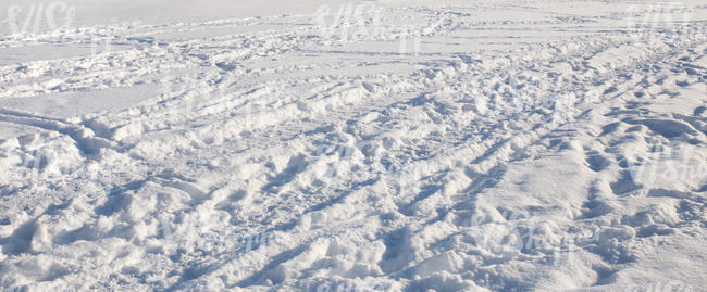 field of snow with many tracks and footprints