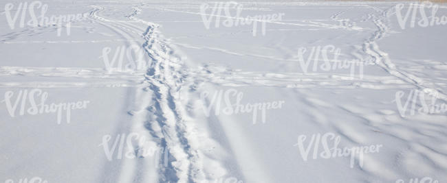 field of snow with a footpath