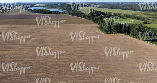 aerial view of a large field in countryside