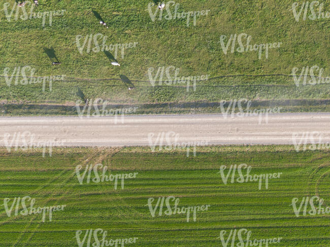 aerial view of a road in countryside