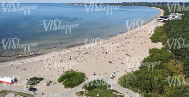 aerial photo of a beach filled with people