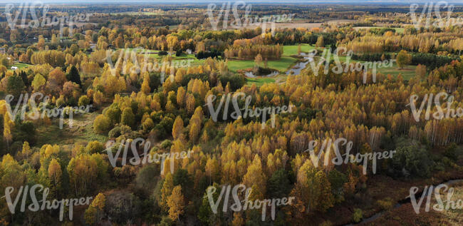 drone photo of a countryside in autumn