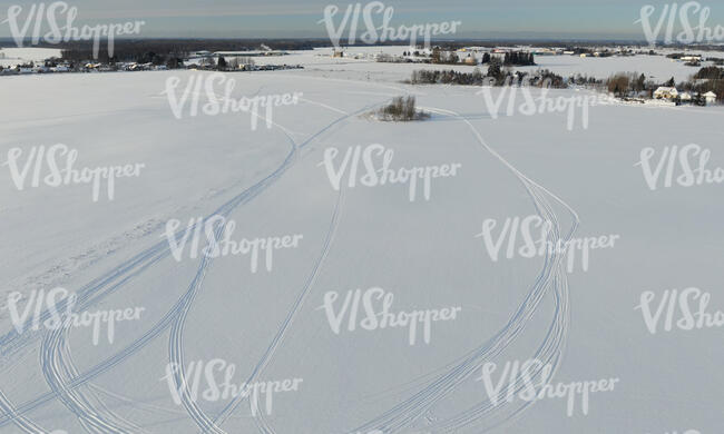 aerial view of a countryside in winter