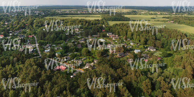 aerial view of a suburb by the sea