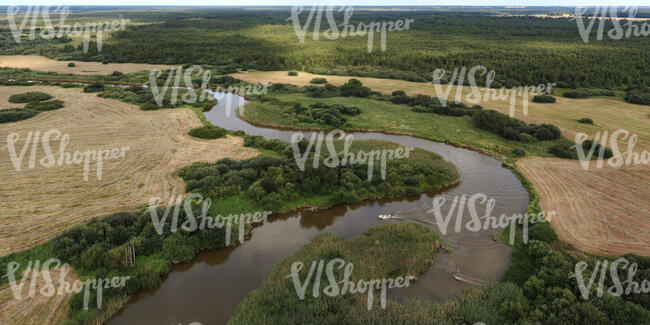 aerial view of a river in countryside