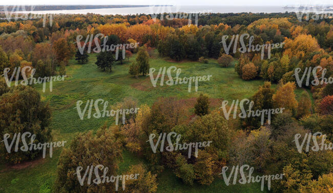 aerial view of a rural landscape in autumn