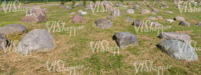 big stones scattered in grass