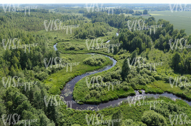 aerial view of a wild river