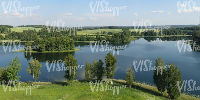 bird-eye view of a lake in countryside