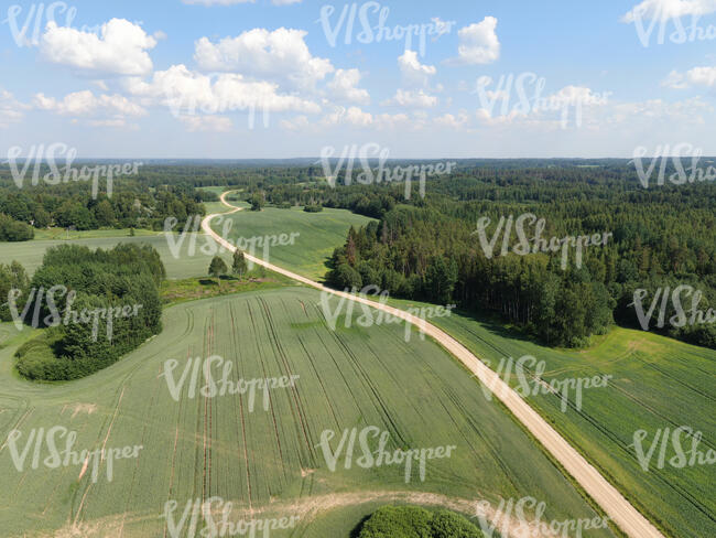 aerial view of a road in countryside