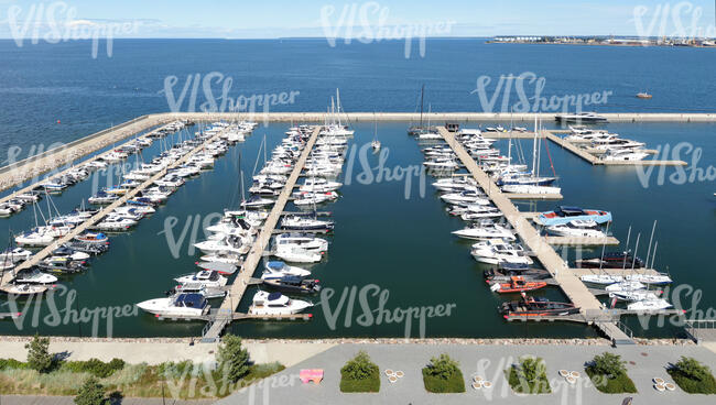 aerial photo of a yacht harbour