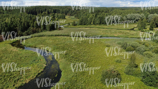 bird eye view of a river flowing