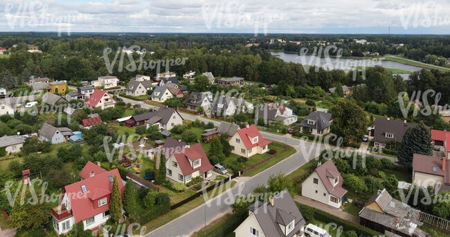 bird eye view of a small town with residential buildings