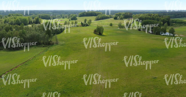 aerial photo of a green grassland