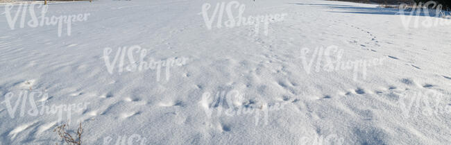 field of fresh snow and some footprints