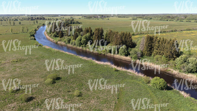 top view landscape with river and grasslands