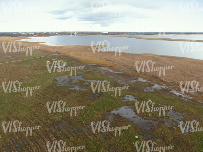 top view of a wild seaside in autumn