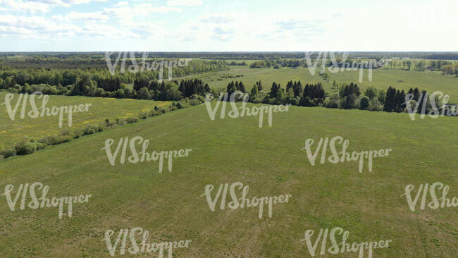 top view of a green field in a countryside