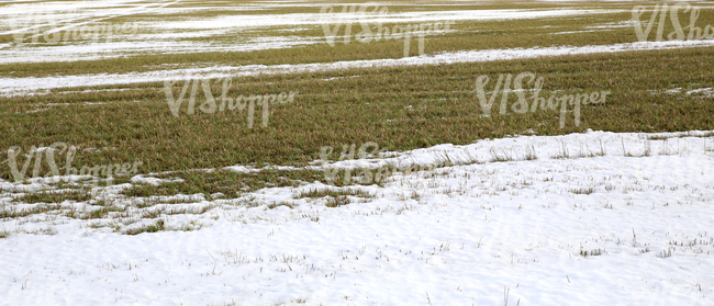 a field partially covered with snow