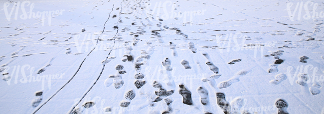 snow covered ground with tracks and footprints
