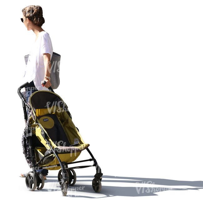 young woman standing with a baby carriage