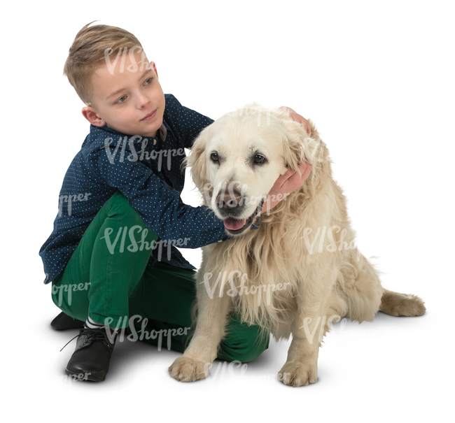 young boy sitting on the floor with his dog