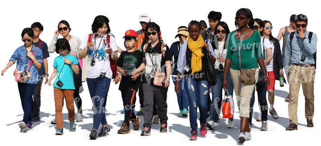 large group of asian people walking