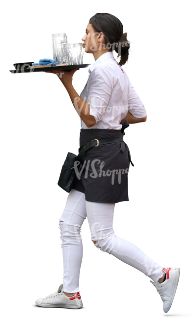 waitress walking with a tray