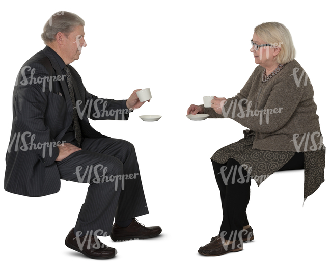 elderly couple sitting in a cafe and drinking coffee