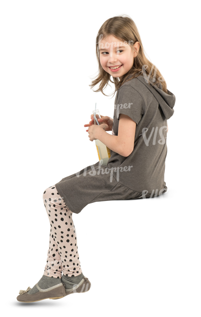 young girl sitting in a cafe and drinking lemonade