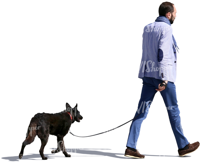 cut out man walking a dog