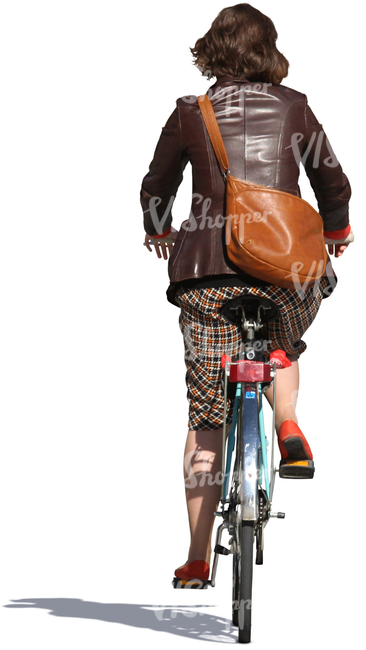 woman wearing a leather jacket riding a bike