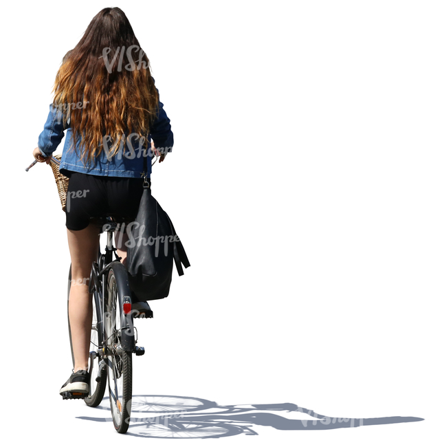 woman with long hair riding a bicycle