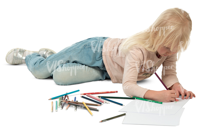 little girl lying on the floor and drawing