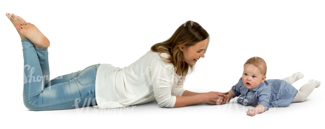 mother and daughter lying on the floor and playing