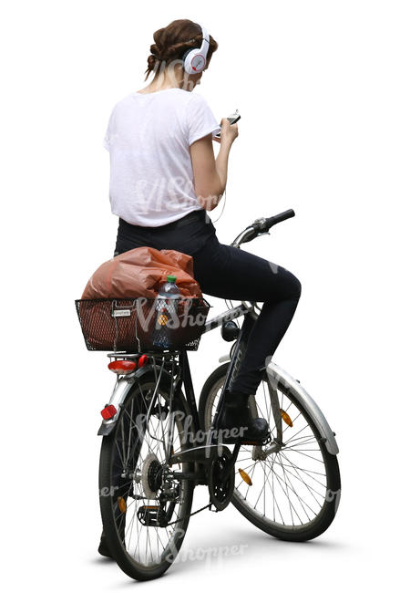 woman on bicycle listening to music