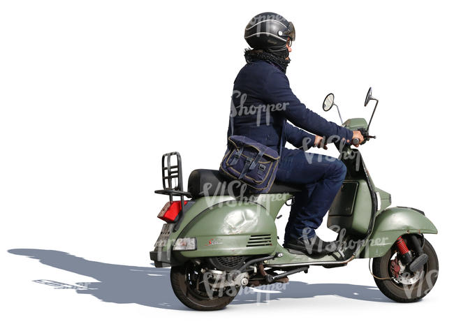 man riding a retro scooter
