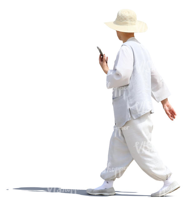 asian man wearing white blouse and trousers walking