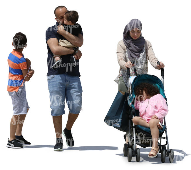 muslim family of five taking a walk
