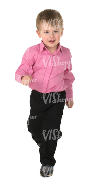 young boy in a pink shirt running