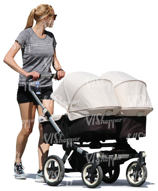 woman walking with a twins carriage