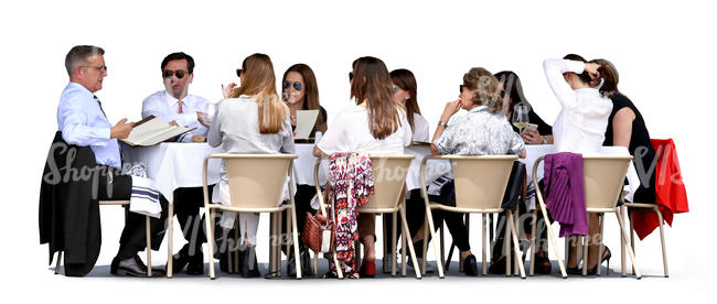 big group of people sitting in a cafe