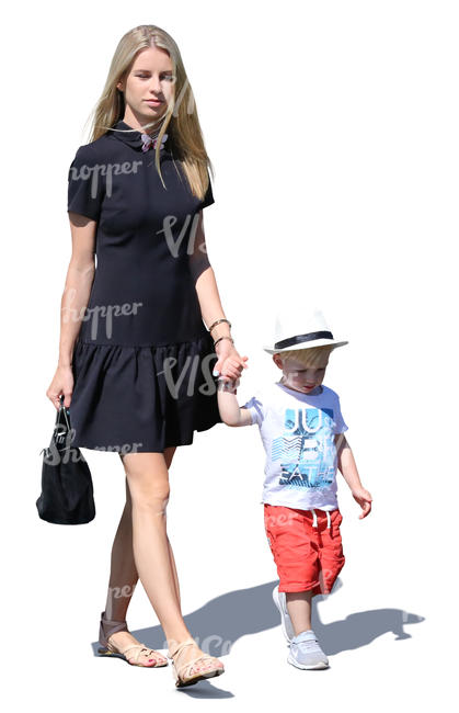 mother and son walking hand in hand