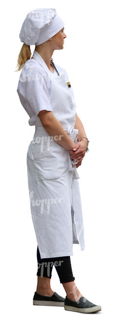 waitress in a white uniform standing